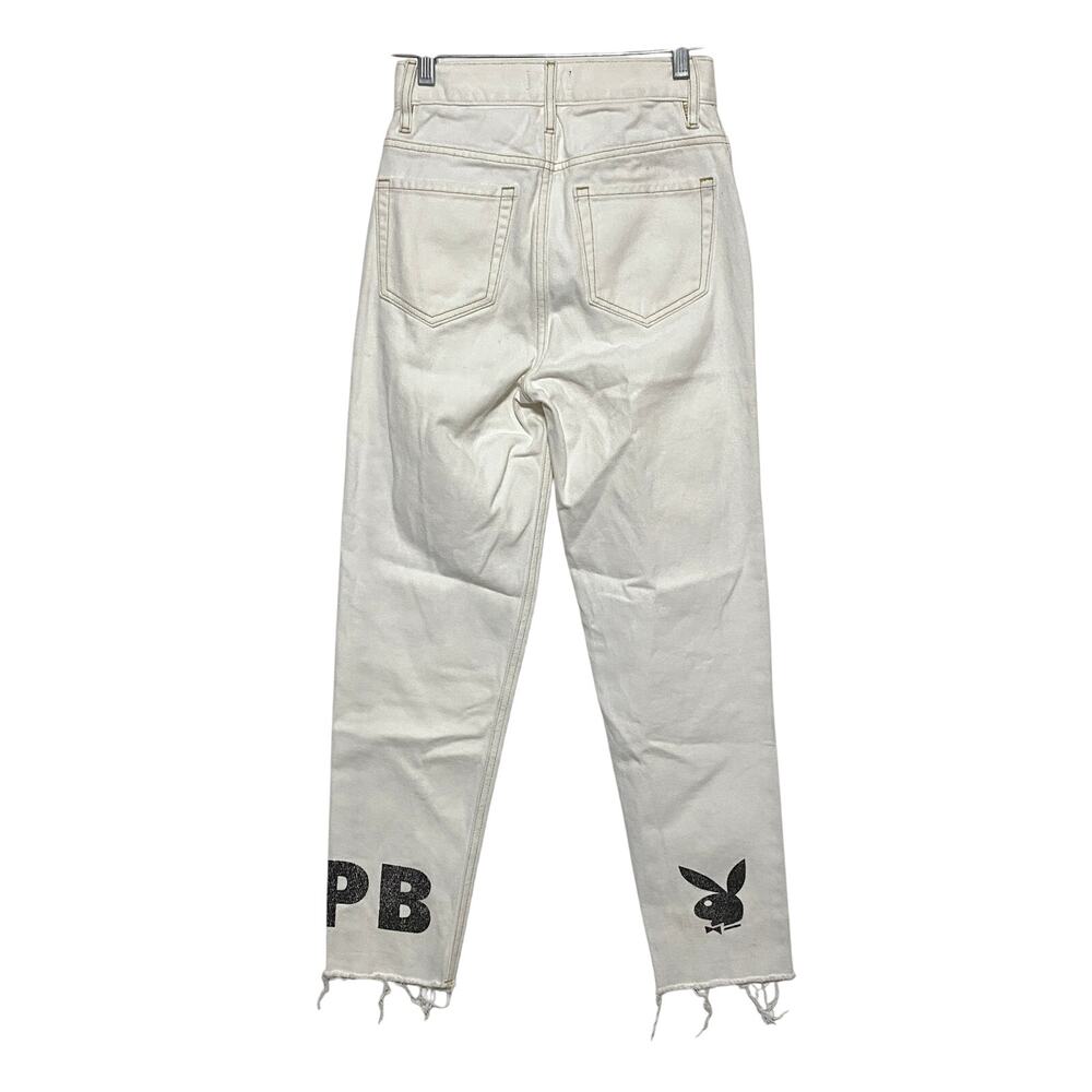Playboy PacSun Bunny Logo White Jeans Women 22 00 Cutout Pockets Button Fly Y2K
